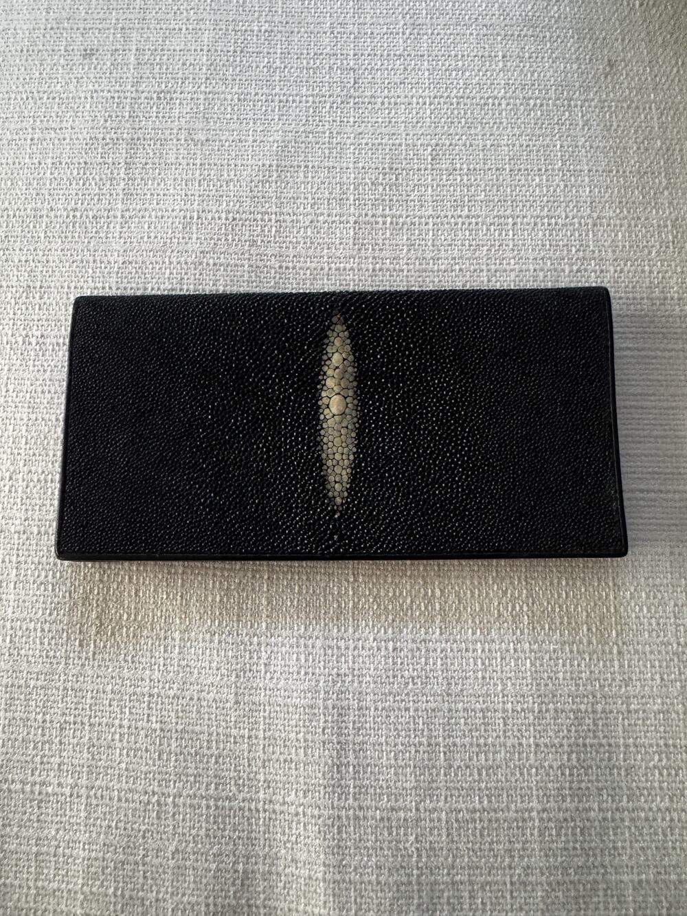 Genuine Stingray Skin Long Wallet Checkbook Bifold Black
